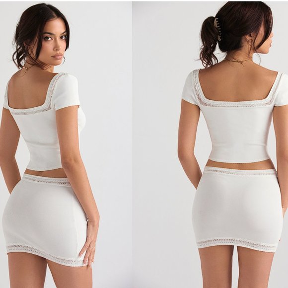 HOUSE OF CB 'Nola' and 'Sarelle' Ivory Dainty Knit Top and Mini Skirt Set - Picture 9 of 15